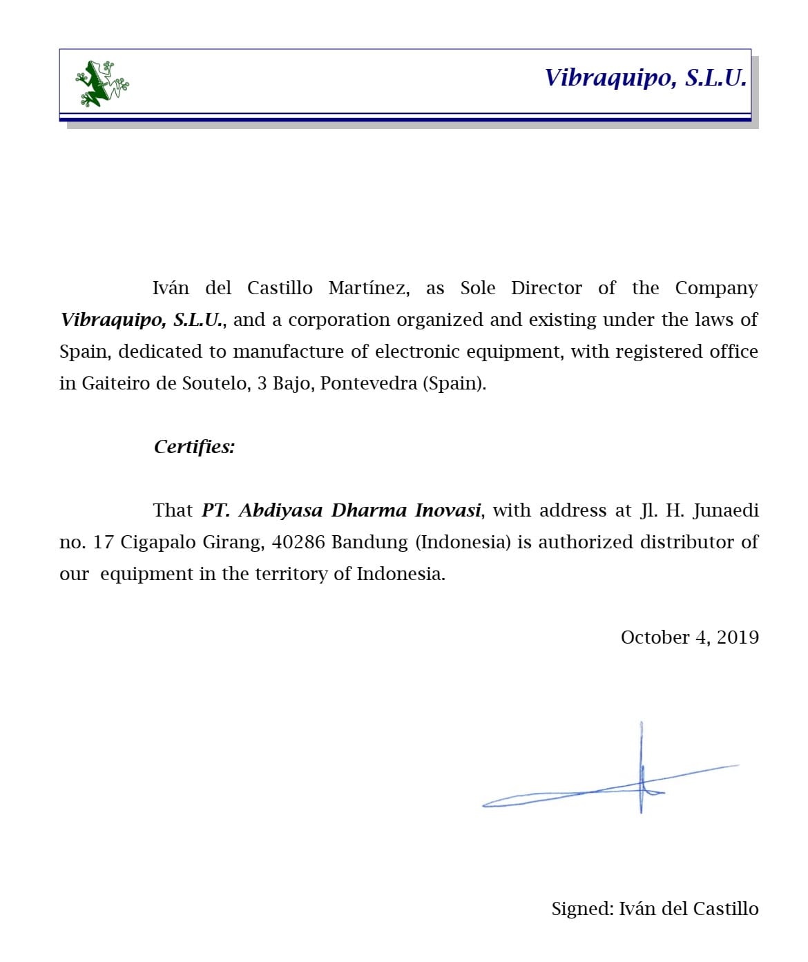 Vibracord Certificate 2019